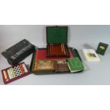 A Tray Containing Various Card Games, Dominoes, Travelling Chess Sets, Game of Saints etc