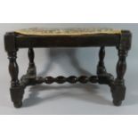 A Tapestry Topped Oak Framed Rectangular Stool, 40cm Wide