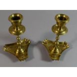 A Pair of Late Victorian Brass Candle Sticks on Triform Bases, 30.5cm High