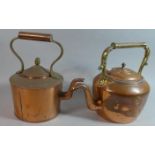 Two Brass Mounted Copper Kettles, Each 28cm High