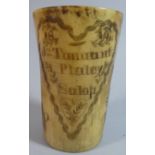 A Mid 19th Century Horn Beaker Inscribed "1849, J N Tannant, Plaley, Salop" with Replacement Perspex