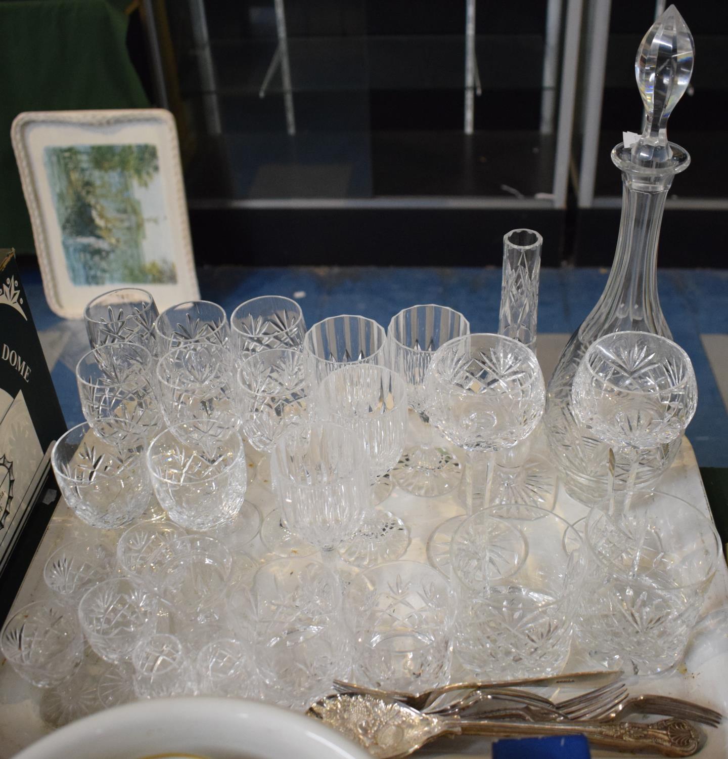 A Tray of Various Glassware and Silver Plated Cutlery