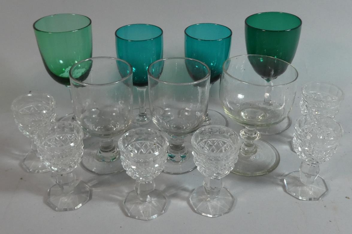 A Collection of Glasses to Include a Set of Six Cut Glass Sherries, Four Coloured Glasses and