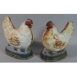 A Pair of Handpainted Cast Metal Garden Figures of Poultry, Each 23cm High