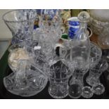 A Tray of Various Cut Glass Vases, Basket, Jug etc