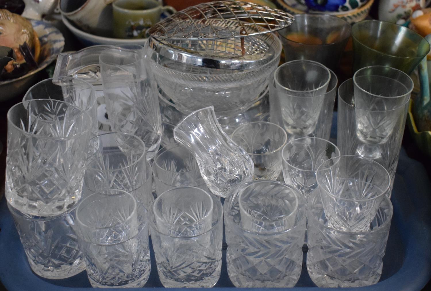 A Tray Containing Various Glassware Mantle Clock etc