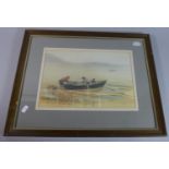 A Framed Goode Print Depicting Fisherman Unloading Lobster Pots from Rowing Boat