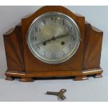 An Art Deco Inlaid Mantle Clock on Ogee Feet, 33cm Wide