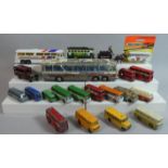 A Box Containing Various Playworn Diecast Buses and Tram to Include Matchbox