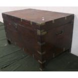 A Brass Mounted Teak Wood Campaign Style Chest with Carrying Handles, In Need of Some