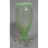 A Late 19th Century Thorn Stylised Vaseline Glass Vase, 11.5cm High