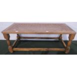 A Mid 20th Century Oak Framed Cane Topped Bench, 77cm Wide