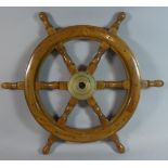 A Late 20th Century Brass Hubbed Six Spoke Ship's Wheel, 62cm Diameter