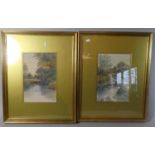 A Pair of Gilt Framed Watercolours Depicting River Scenes Signed D H Thomas, Each 31cm High