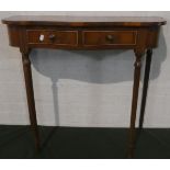 A Serpentine Fronted Two Drawer Hall Side Table with Turned Reeded Front Legs, 80cm Wide