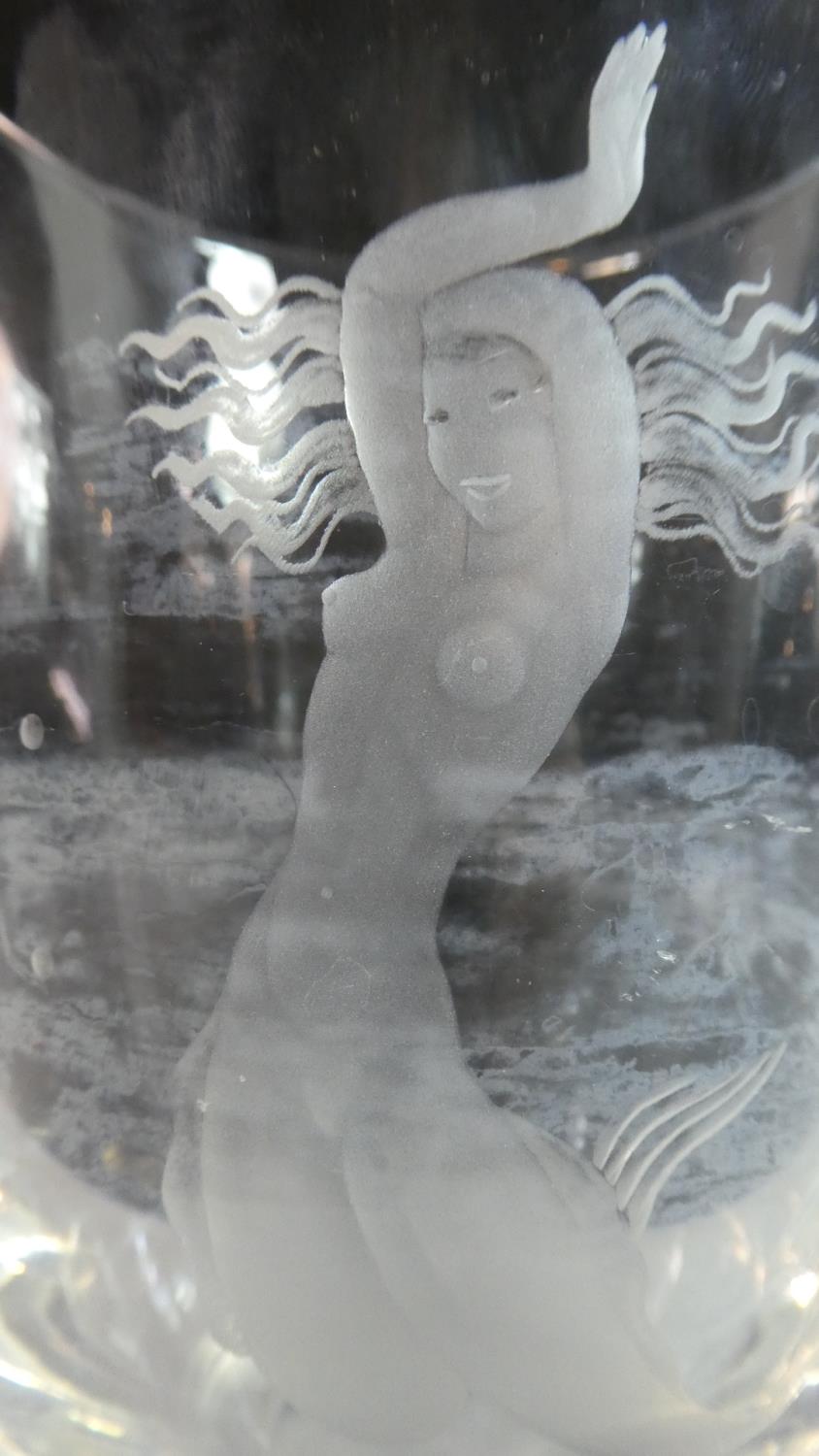 A Mid 20th Century Orrefors Engraved Glass Vase with Mermaid Decoration by Vicke Lindstrand Signed - Image 2 of 2