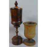 A Turned Rosewood Lidded Chalice by The Peldon Woodturner Together with a Turned Olive Wood