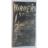 A Vintage Painted Horse Racing Winners Board From Shrewsbury Racecourse, 93cm High, Details Verso