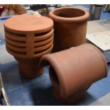 Three Terracotta Chimney Cowls and Chimney Pot