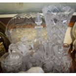 A Tray of Cut and Moulded Glass, Vases, Bowls, Drinking Glasses etc
