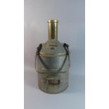 A Vintage Continental 20lt Oil Can of Cylindrical Form with Brass Pourer and Hoop Carrying Handle,