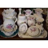 A Tray of Ceramics to Include Three Coalport Caughley Mask Head Jugs, Coalport Shrewsbury Pattern,