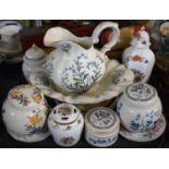 A Tray Containing Ironstone Floral Pattern Jug and Bowl Set, Ginger Jars, Lidded Vases etc