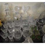 A Tray Containing Three Glass Decanters to Include Cathedral Crystal, Brandy Balloons, Sherries,