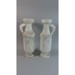 A Pair of Modern Alabaster Jugs with Carved Decoration, 39cm High