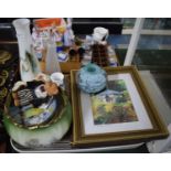 A Tray Containing Various Ceramics, Glassware, Pictures and Prints etc