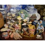 A Tray of Ceramics to Include Masons Hand Decorated Farmer Wall Hanging, Doulton Character Jugs,