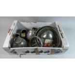 A Box Containing Various Vintage Car Spot Lights, Side Lights, Wheel Trims etc