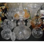 A Tray of Glassware to Include Ships Decanter, Vases, Baskets etc