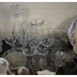 A Tray of Mainly Moulded Glasswares to Include Decanter, Jugs, Drinking Glasses etc