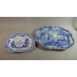 A Large 19th Century Blue and White Meat Plate (Two Chips to Rim), 52cm Wide and a Smaller Example