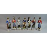 A Set of Seven Continental Porcelain Soldier Figures