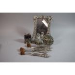 A Collection of Silver Plated Dressing Table Items to Include Make-up Brushes, Perfume Flasks, Easel