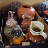 A Box Containing Various Glazed Terracotta and Stoneware Vases, Plates etc