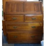 A Handmade 1970's Fall Front Bureau with Two Short and Two Long Drawers, Leather Writing Surface and