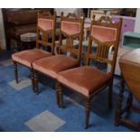 A Set of Three Edwardian Oak Framed Side Chairs with Upholstered Seats and Back