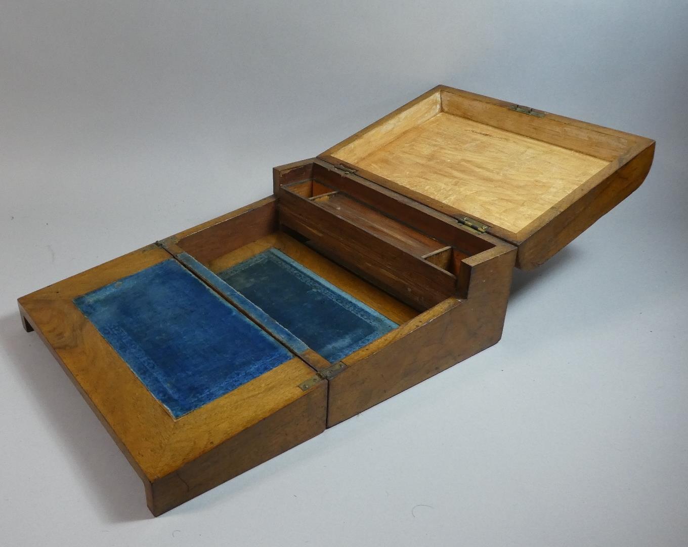 A Late 19th Century Walnut Writing Slope with Banded Inlaid Decoration, 30cm Wide - Image 2 of 3