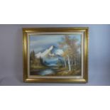 A Framed Oil on Canvas Depicting Alpine Scene, Signed Bottom Left, 49cm Wide