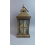 A Modern Wooden Lantern Containing Battery Operated Candle, 31cm High