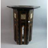 An Indian Mother of Pearl Inlaid Hexagonal Occasional Table, Top Section Panel Missing, 48cm high