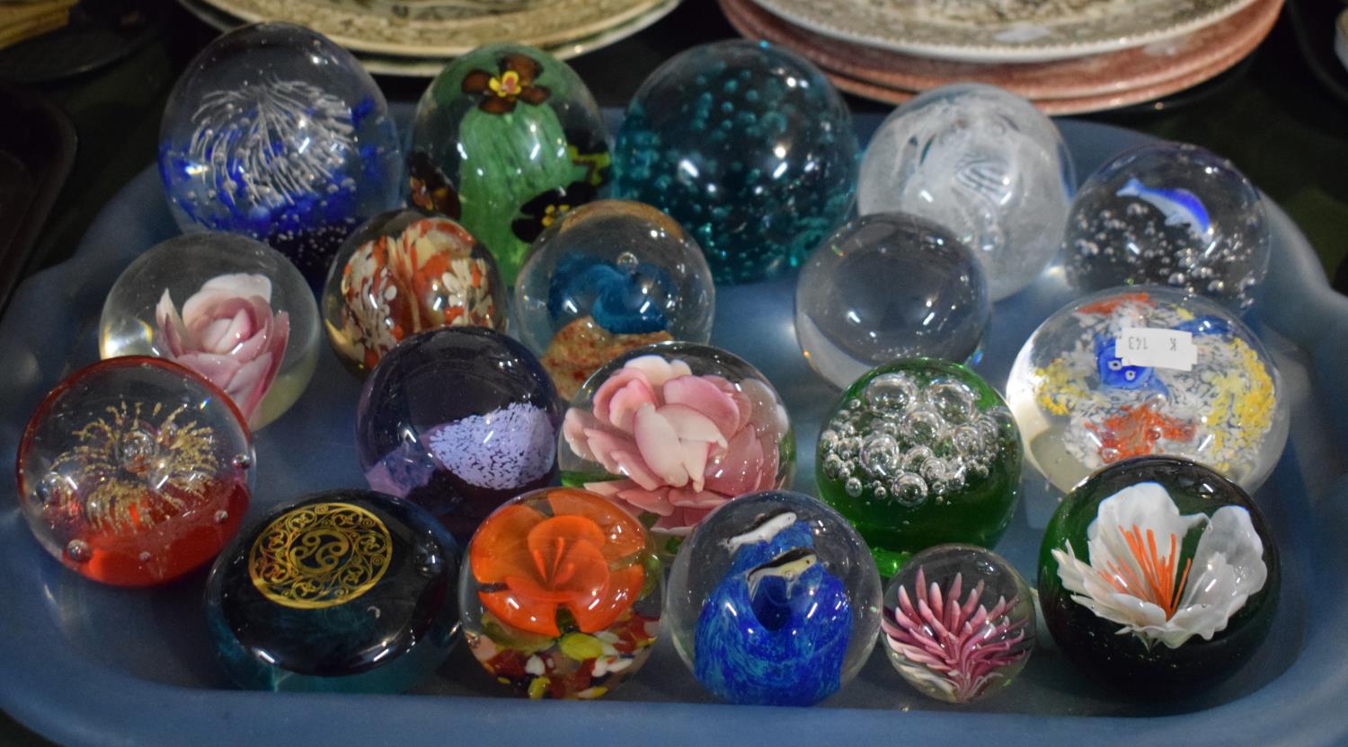 A Collection of Nineteen Coloured Glass Paperweights