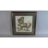 A Framed Raised Silk Embroidery of Stag Beside Tree, 28cm Wide