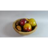 A Treen Fruit Bowl and Collection of Modern Treen Fruit and Eggs