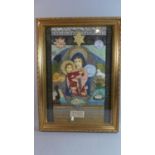 A Gilt Framed Religious Collage In Various Fabrics, 59cm x 40cm