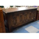 An Old Charm Oak Blanket Box with Panelled Front, Some Losses to Carving, 140cm Long