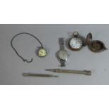 A Collection of Two Pocket Watches, One Wrist Watches, Pocket Compass and Two Silver Plated Pencils